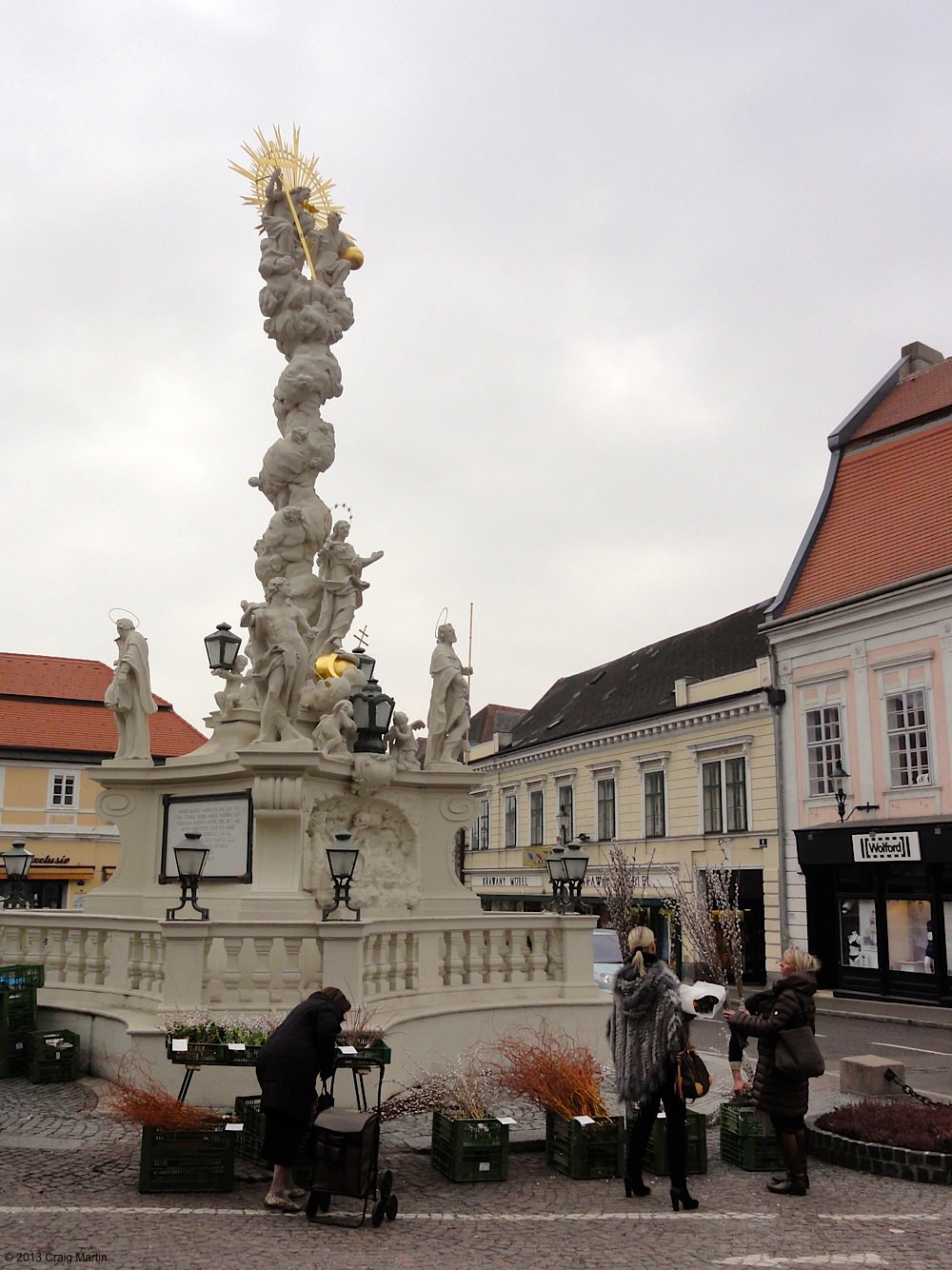 This tiny market was open all week under the statue.