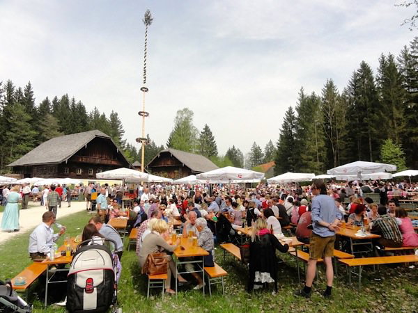 temporary-beer-garden-open-air-museum-may-1-salzburg.jpg A temporary beer garden is set up by the maypole.
