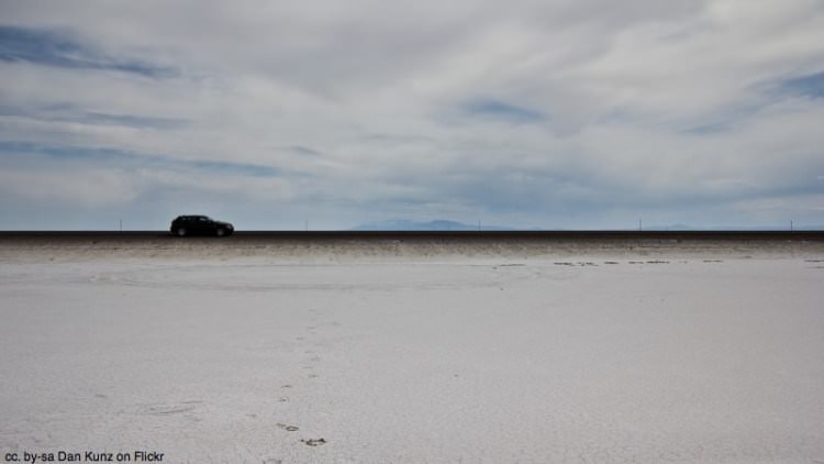 Car on Utah salt flats