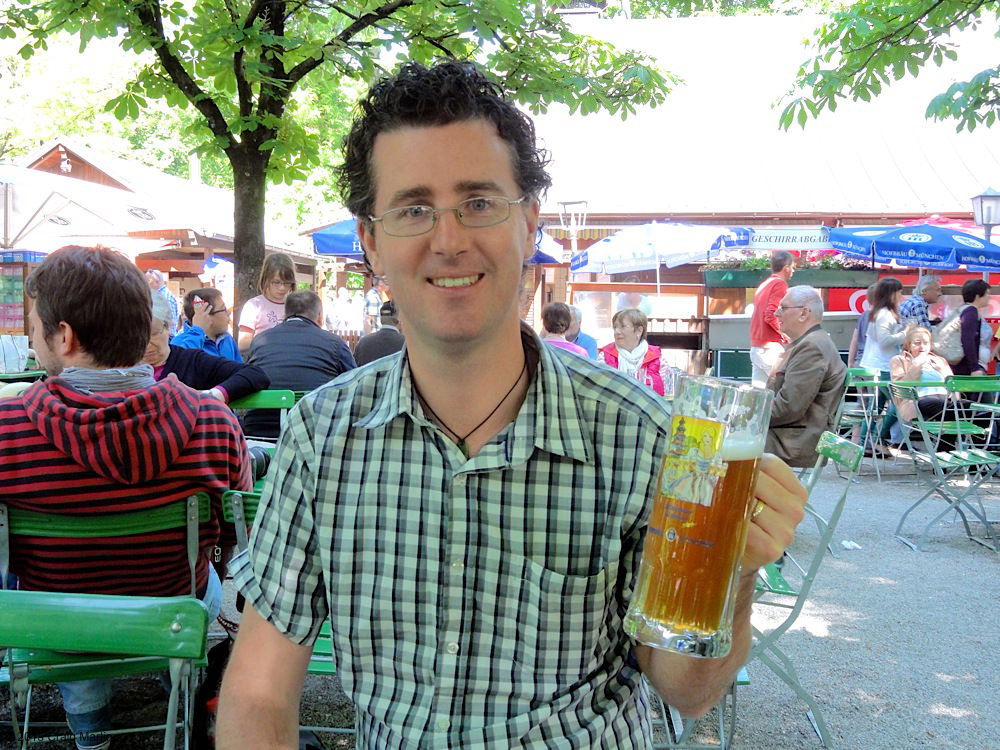 Craig and his beer at the Chinese Tower beer garden,