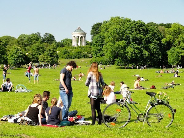 The English garden is a great place to hang out in sunny weather.