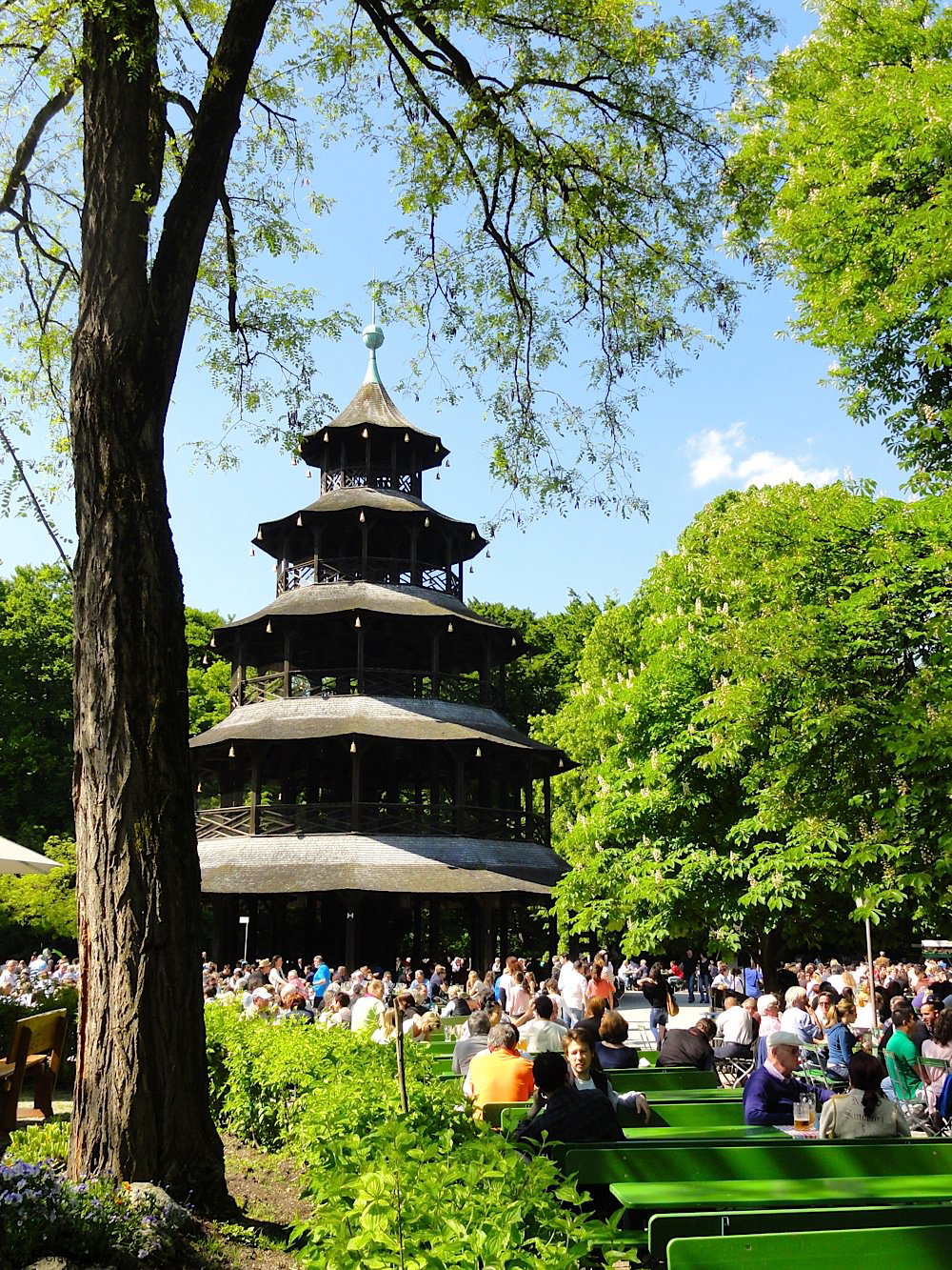 Have a beer in the beer garden at the Chinese Tower, English Gardens.