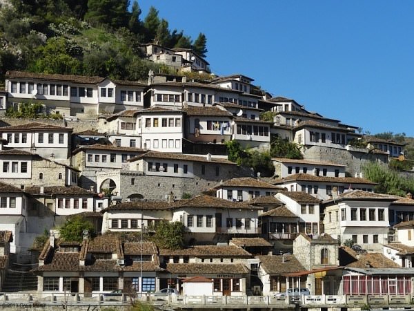 Berat's houses climb prettily up towards the citadel.