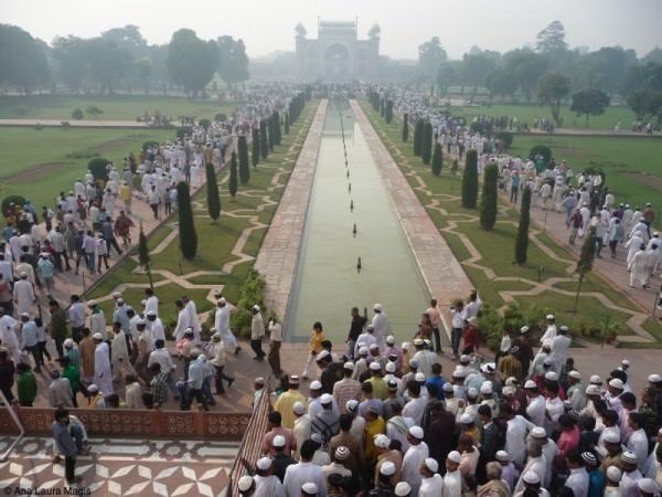 Muslims leaving the Taj Mahal after Eid prayers.