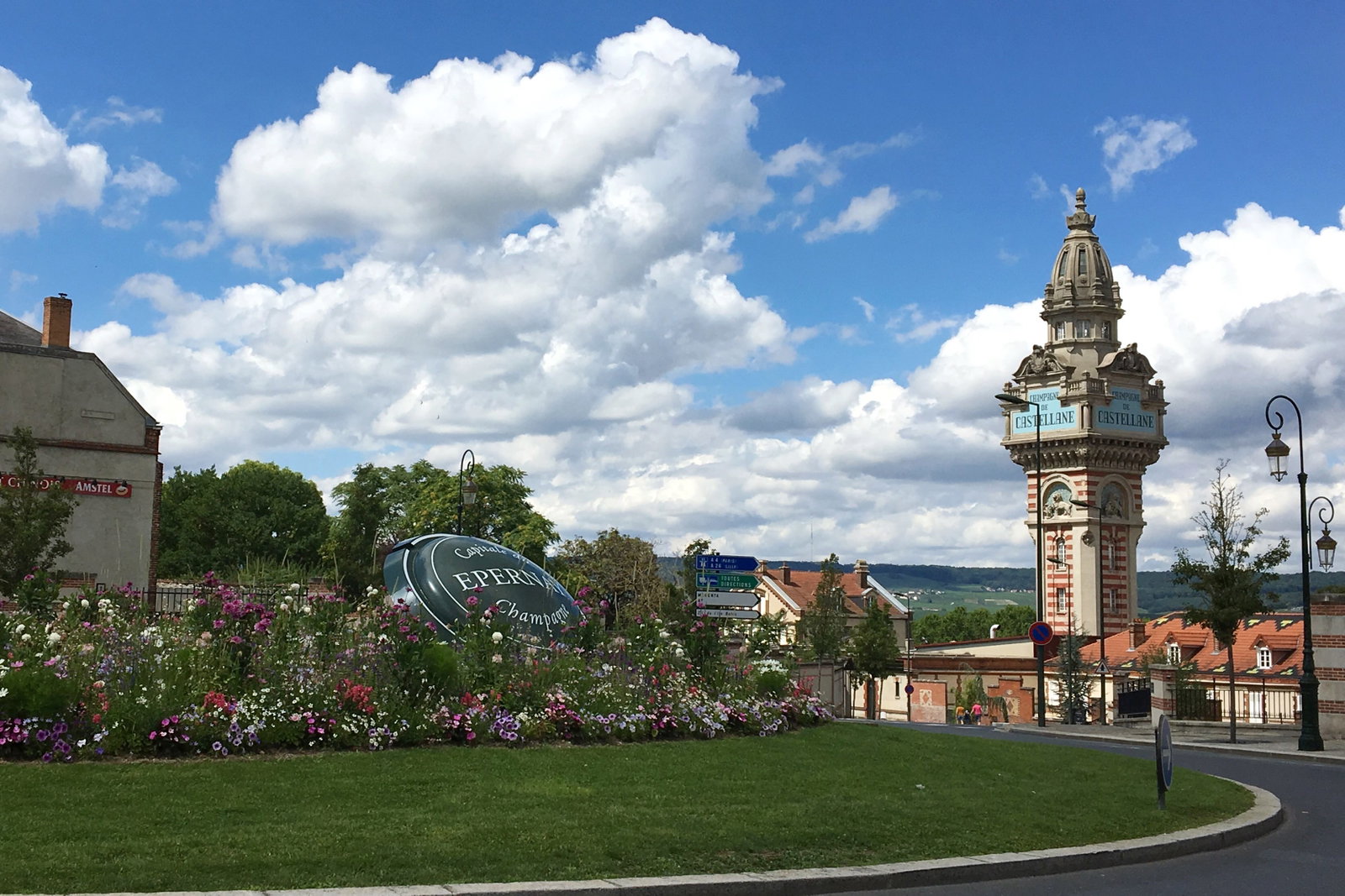 Epernay roundabout with tower Champagne France