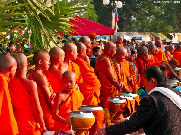Alms to the Monks That Luang Festival Laos Alms to the Monks That Luang Festival Laos