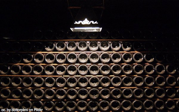 Champagne bottles in Epernay