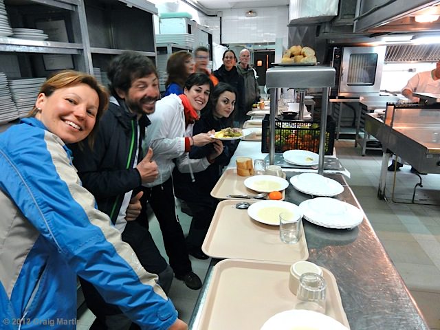 Collecting the meal from the kitchens