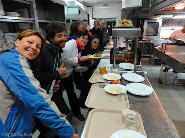 group meal in santiago parador - via de la plata - camino de santiago - spain Pilgrim meal in the parador