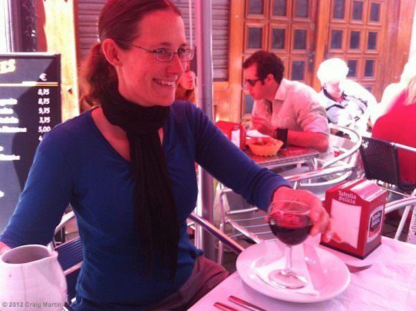 linda pours wine a corunna spain Wine pouring in A Coruna