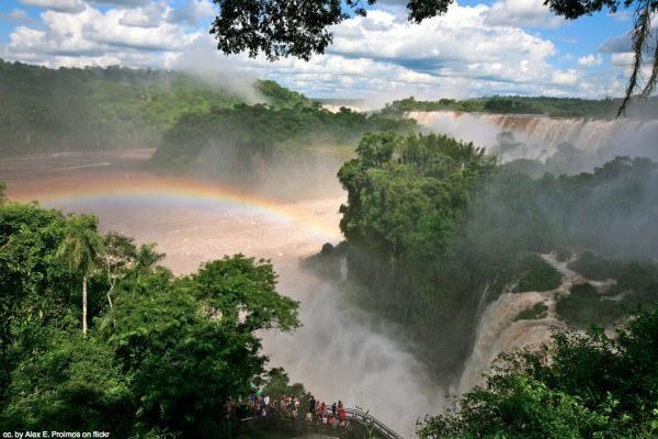 rainbow over iguacu falls brazil
