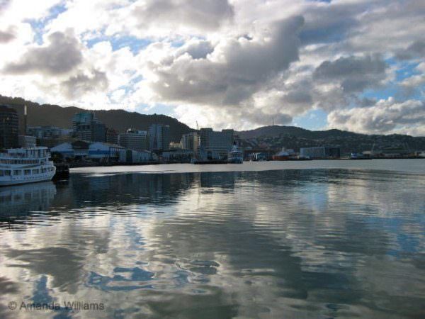 wellington Harbor on cloudy day new zealand